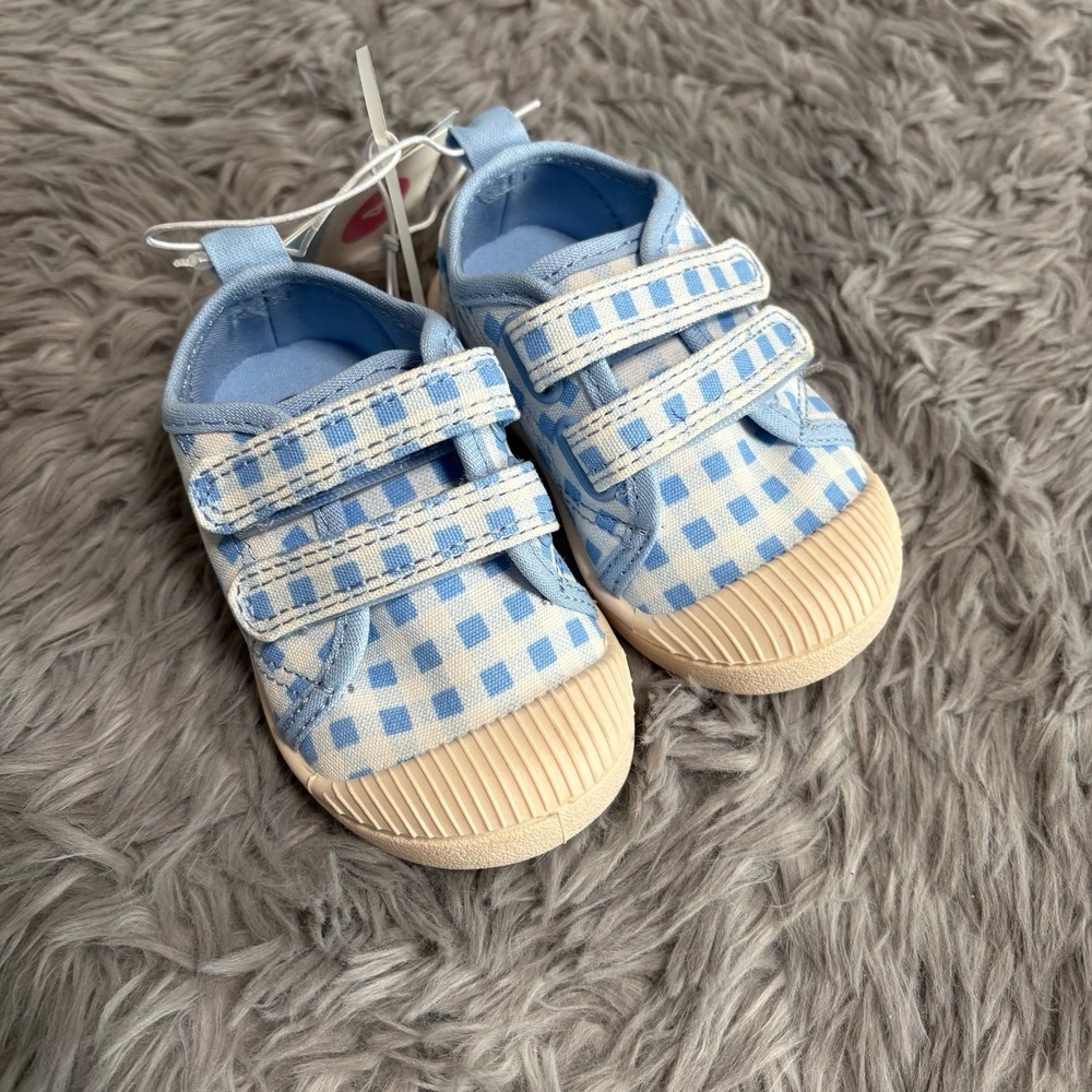 Cat & Jack Gingham Velcro Shoes Blue‎ White Toddler Size 5c NEW